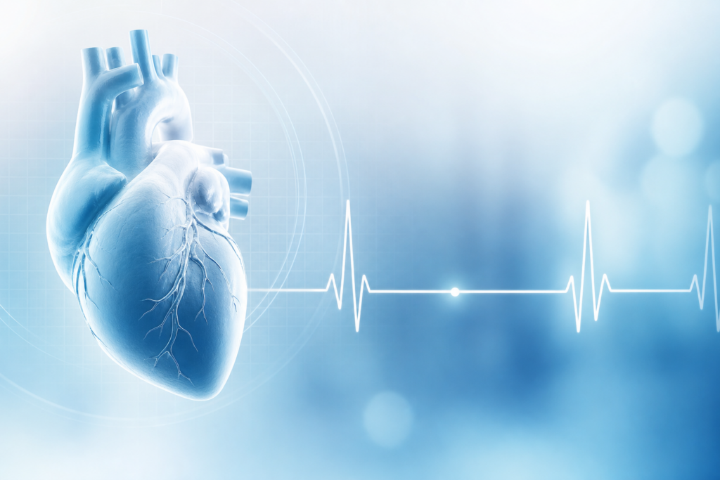 Medical illustration of a heart rhythm line showing a skipped beat pattern for a cardiology blog article