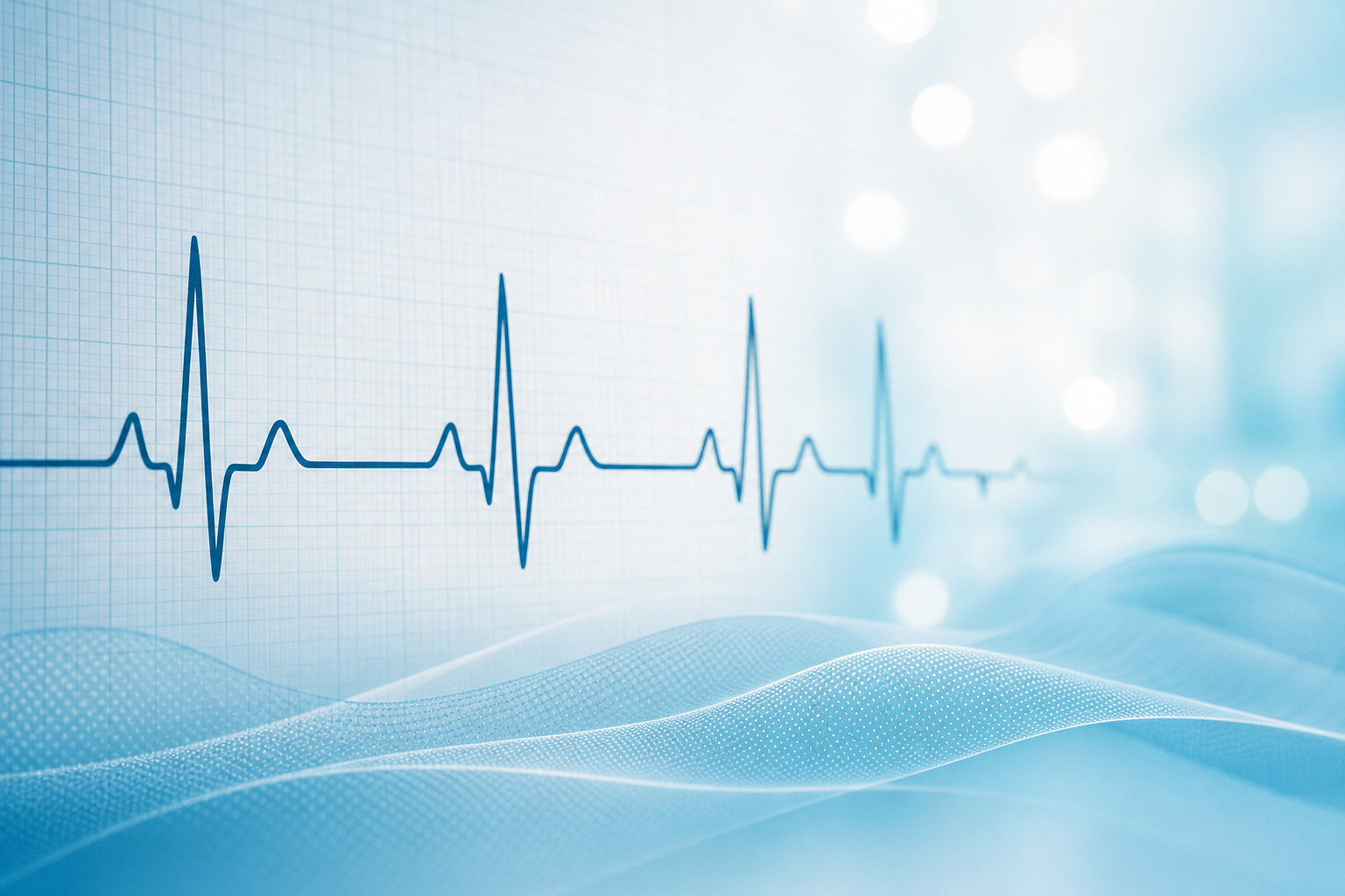 Abstract ECG heart-rhythm waveform on a calm blue clinical background for a heart racing article