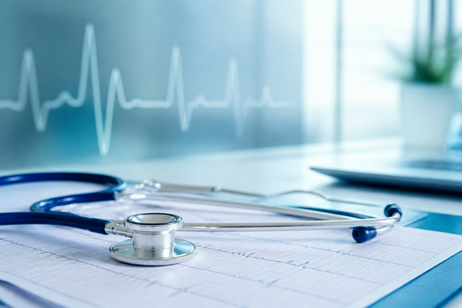 Stethoscope and chart representing heart murmur evaluation