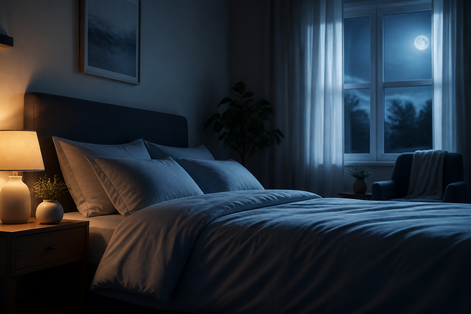 Quiet bedroom at night suggesting heart palpitations when lying down