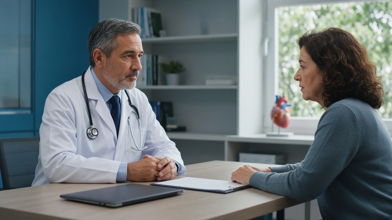 Cardiologist talking with a patient during a calm clinic visit for Farmers Branch-area heart care