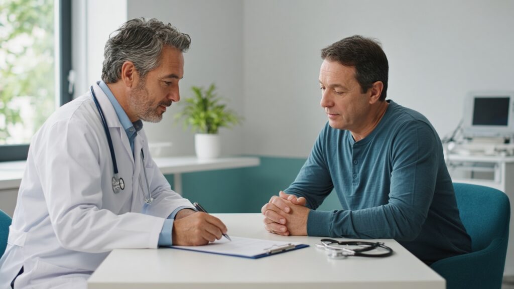 Cardiologist reviewing notes with a patient during a calm clinic consultation in McKinney
