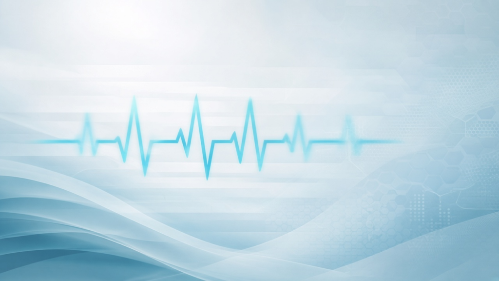 Soft abstract ECG waveform on a calm blue clinical background